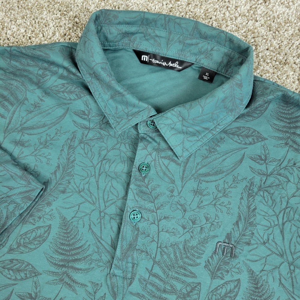 Travis Mathew Mens XL Green AOP Floral Performance Stretch Golf Polo SS